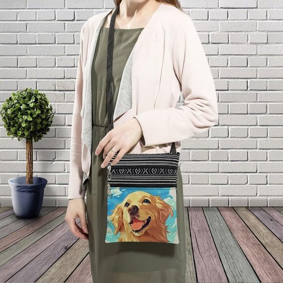 Golden Retriever Crossbody Bag Small Ethnic Pattern Wallet Phone Organizer - Picture 3 of 7